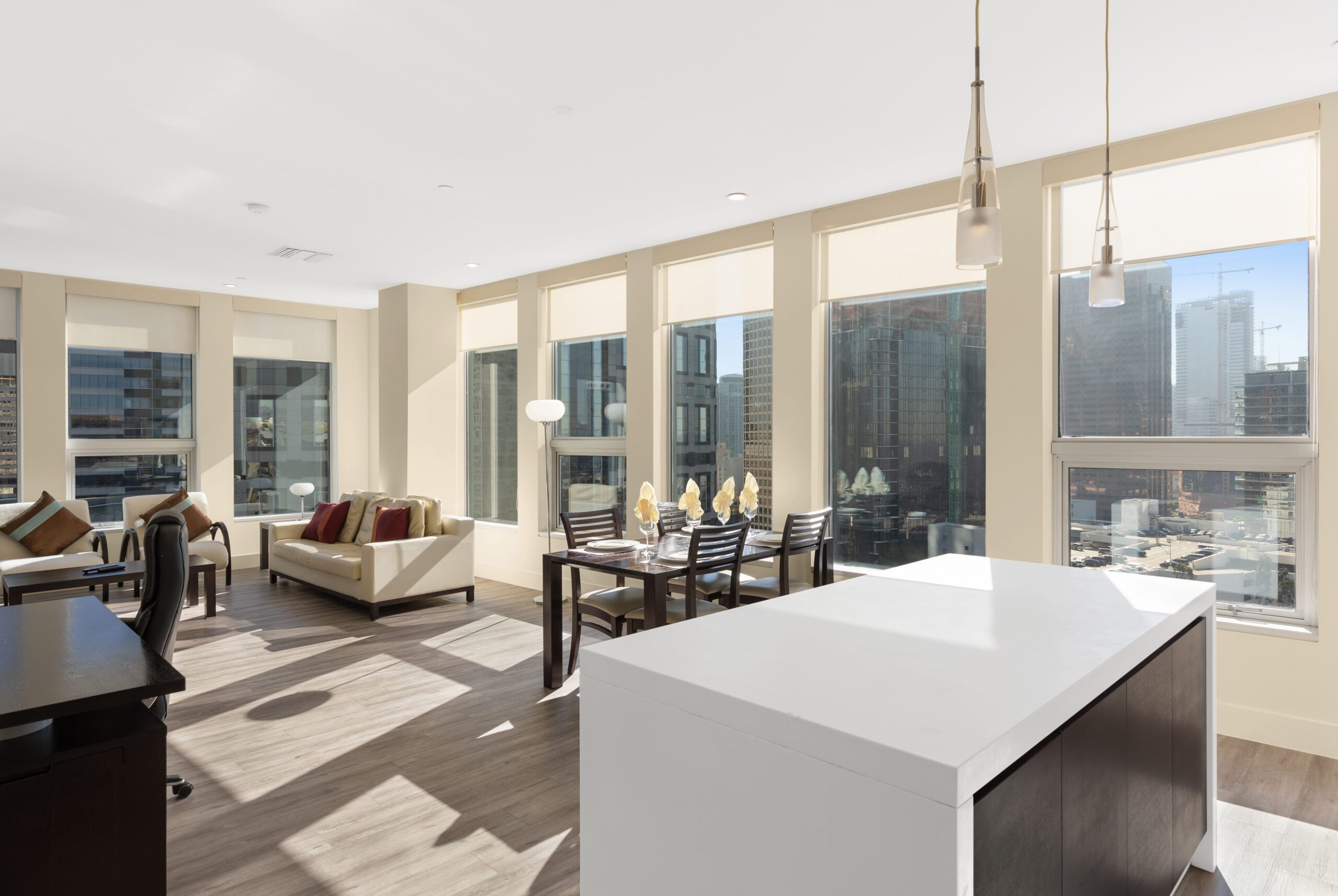 apartment room with view of city